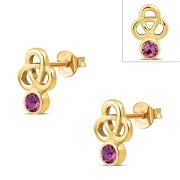 14k Gold Plated | Rose Pink CZ Trinity Sterling Silver Earrings - e427